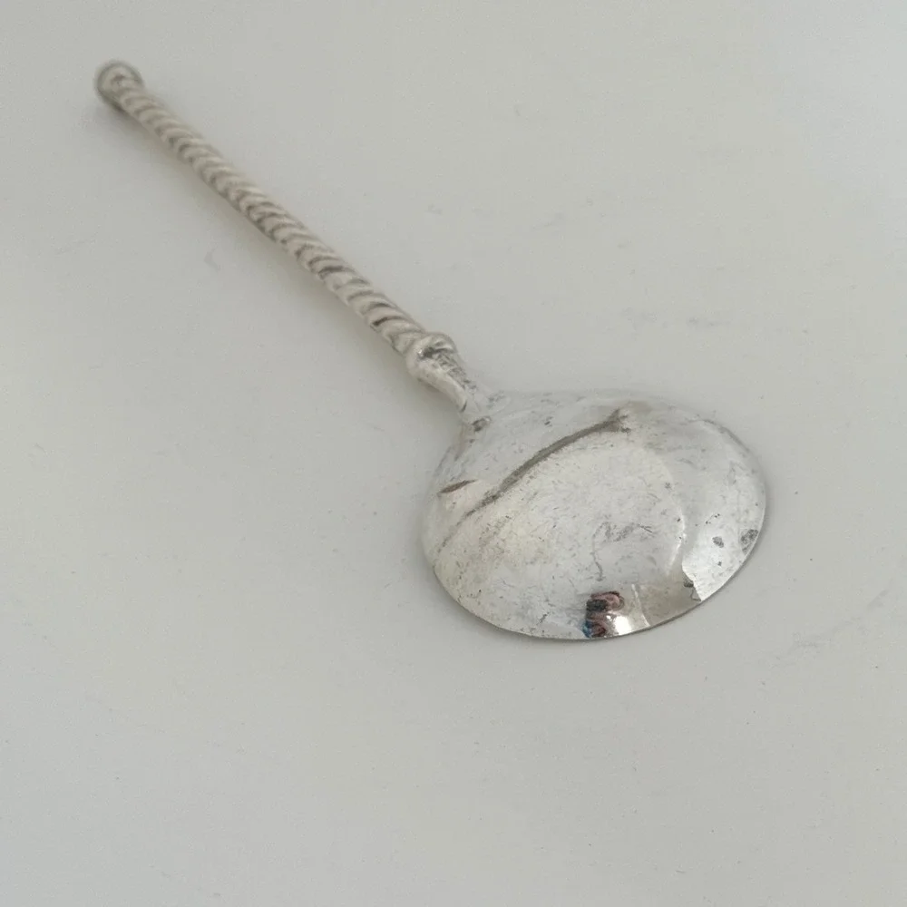 Vintage Italian Silverplate Serving Spoon Twisted Handle EP Zinc Italy